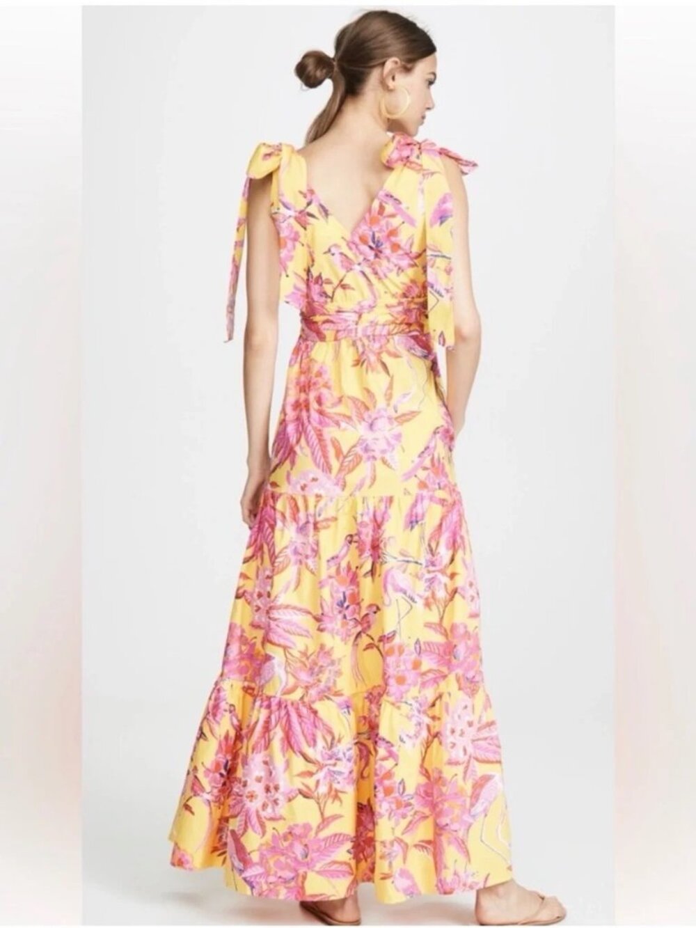 Banjanan Carnation Flamingo Cotton Maxi Dress XS Pink Yellow Tropical - Picture 3 of 13